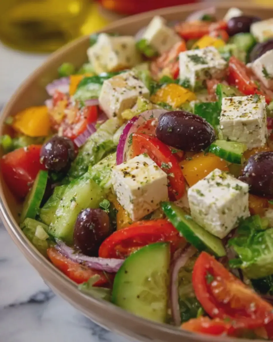 Fresh Mediterranean Summer Salad with Feta and Vegetables