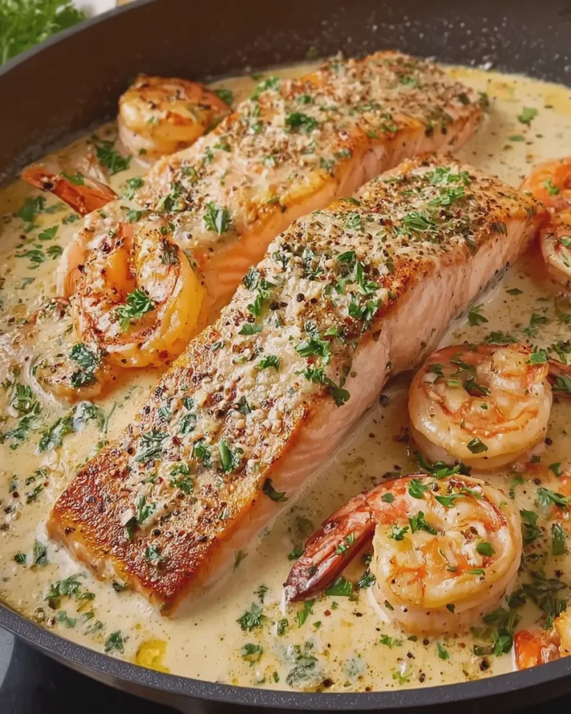 Creamy Garlic Butter Salmon and Shrimp