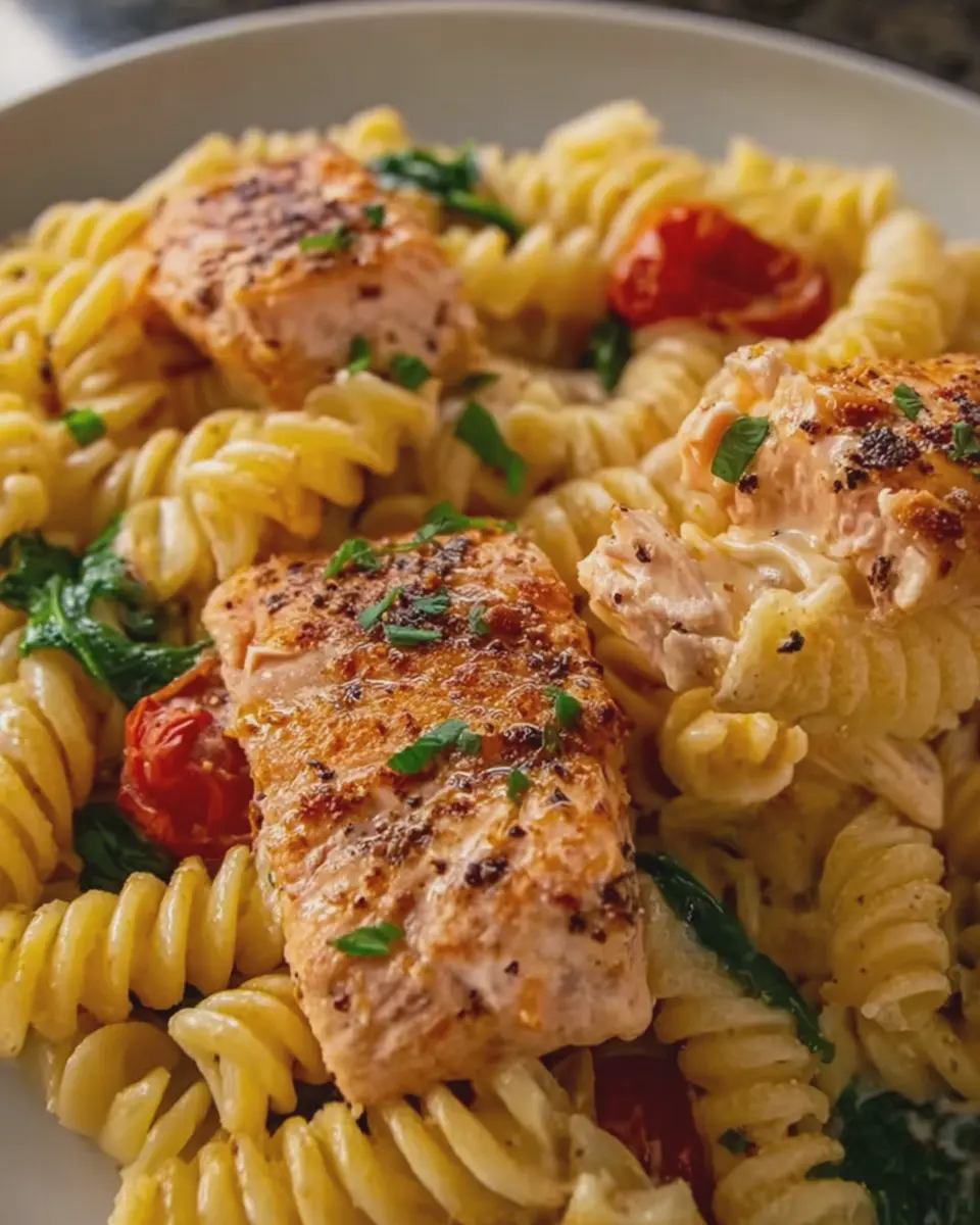 High-Protein One-Pan Roasted Garlic Salmon Pasta