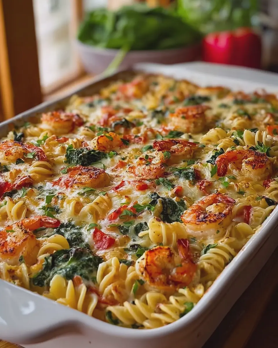 Creamy Cajun Shrimp and Spinach Pasta Bake