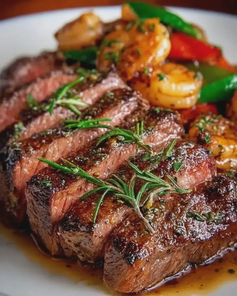 Garlic Butter Steak and Shrimp with Peppers