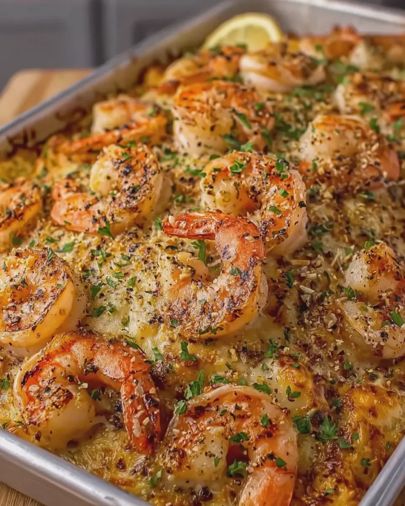 Garlic Parmesan Shrimp Bake (Bubbly, Golden, Cheesy)
