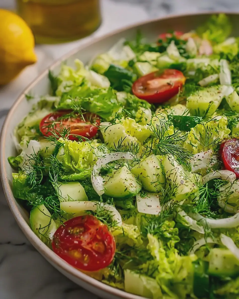 Maroulosalata Greek Lettuce Salad with Fresh Dill and Lemon Olive Oil Dressing