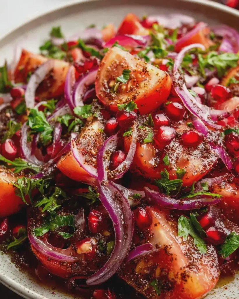 Tomato and Red Onion Salad with Sumac and Pomegranate Molasses