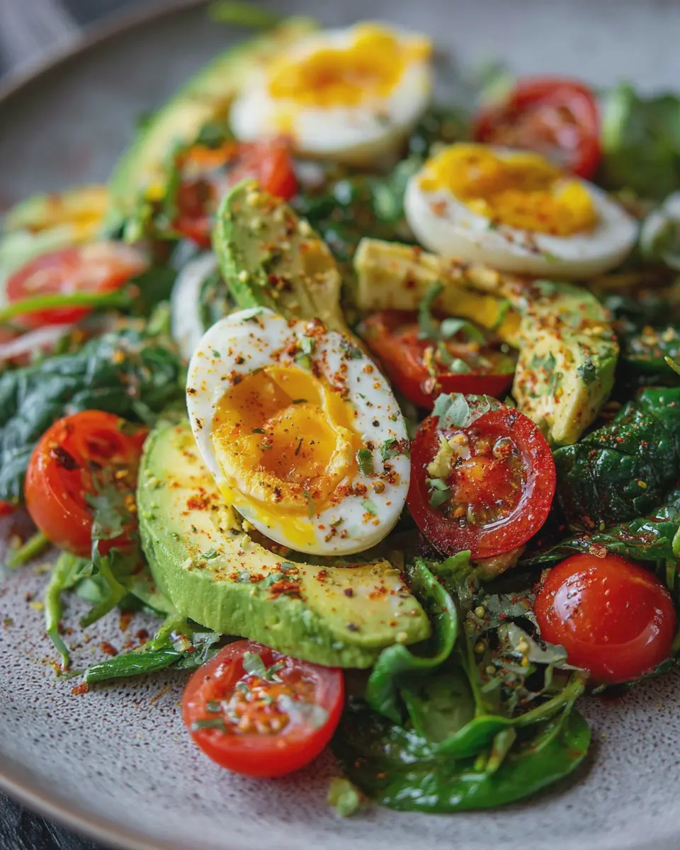 Avocado Egg Spinach Tomato Salad