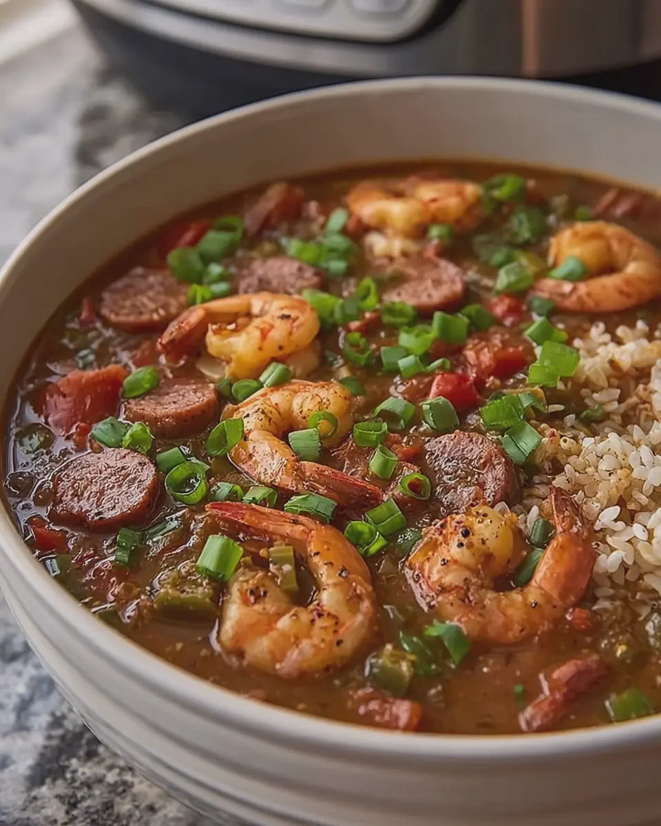 Slow Cooker Shrimp and Beef Sausage Gumbo