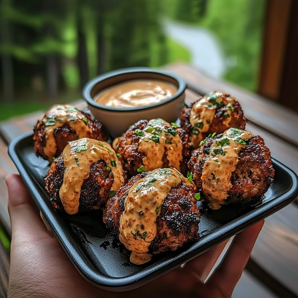Korean BBQ Meatballs with Spicy Mayo Dip