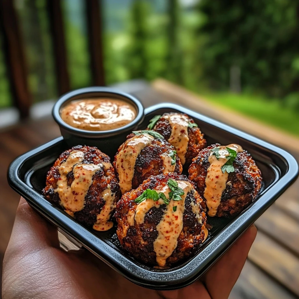 Korean BBQ Meatballs with Spicy Mayo Dip