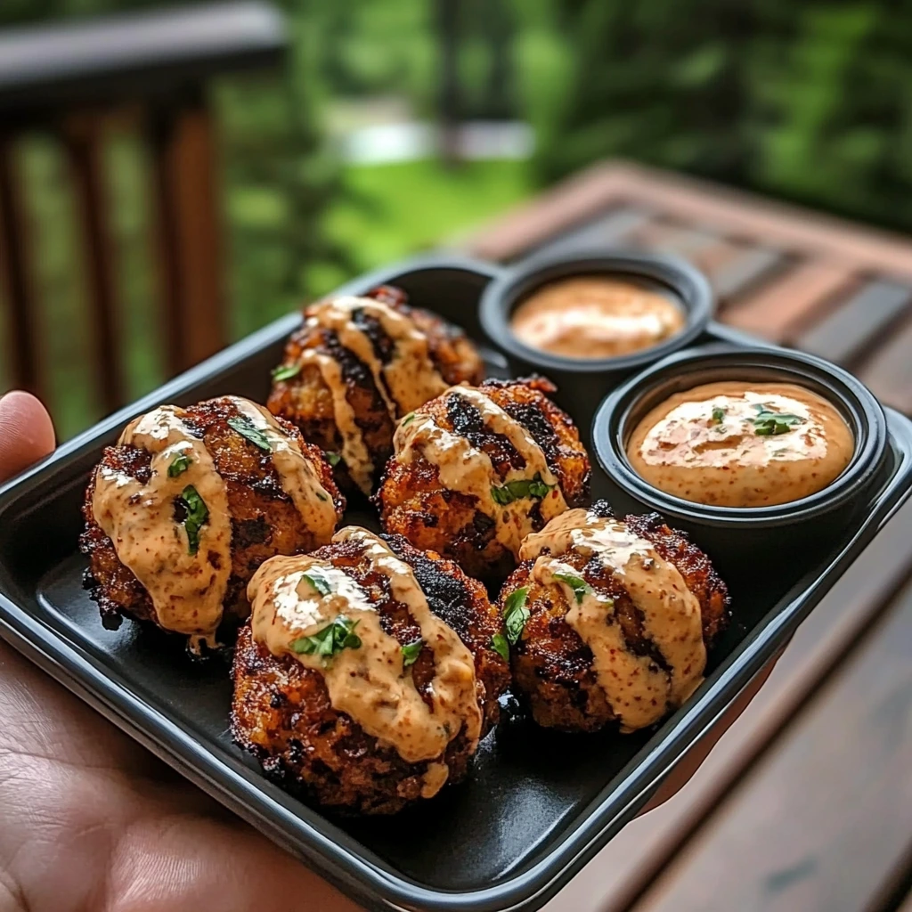 Korean BBQ Meatballs with Spicy Mayo Dip
