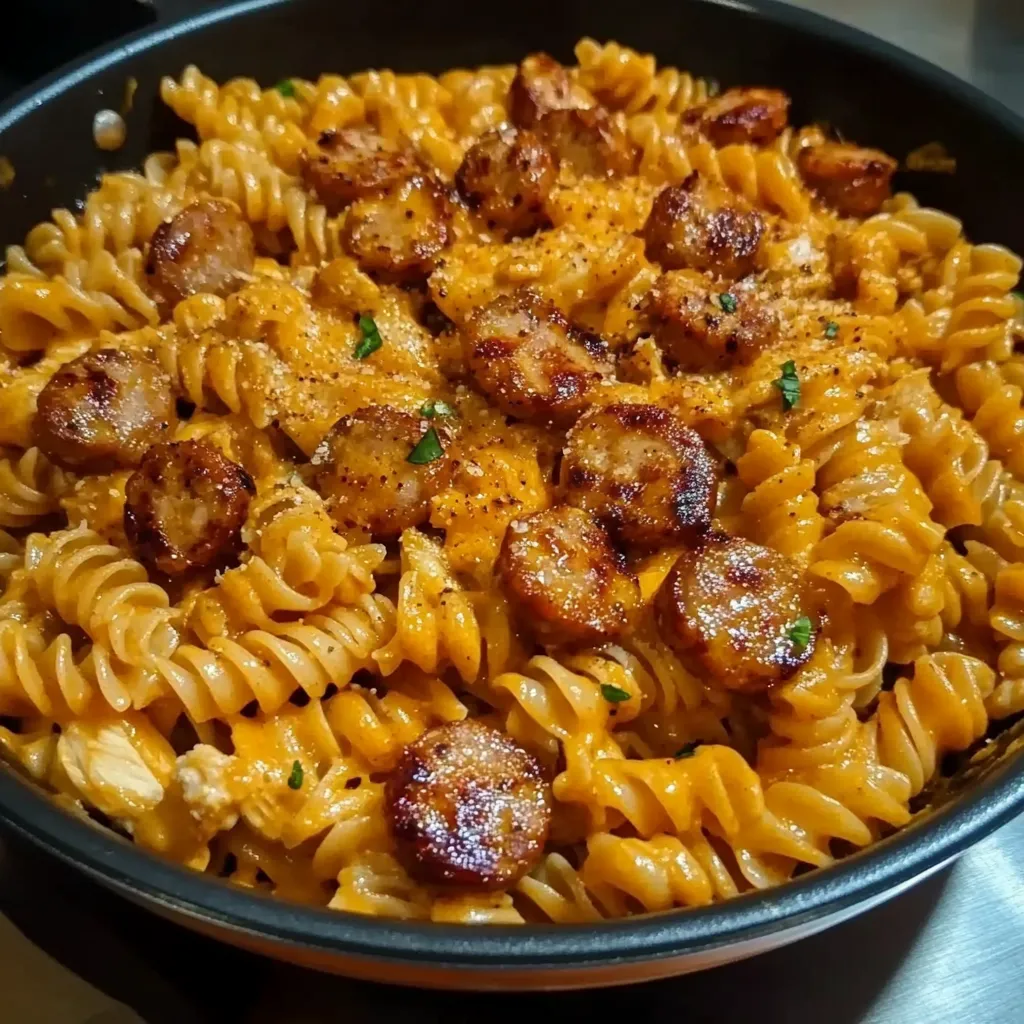 One-Pot Smoky Cheddar Ranch Chicken & Beef Sausage Pasta