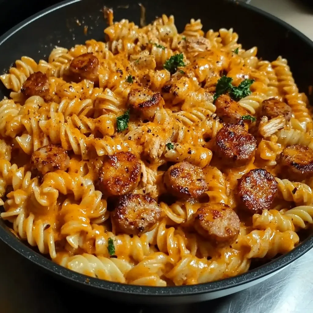 One-Pot Smoky Cheddar Ranch Chicken & Beef Sausage Pasta