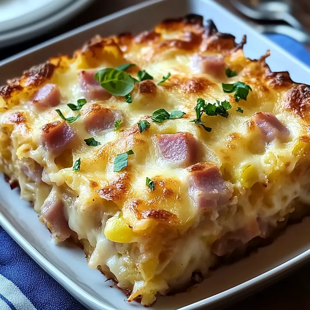 Chicken ham hashbrown bake