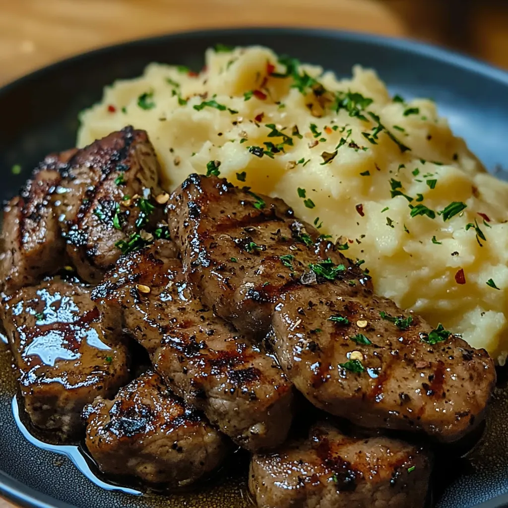 Steak bites with mashed potatoes