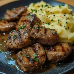 Garlic Butter Beef Bites with Creamy Mashed Potatoes