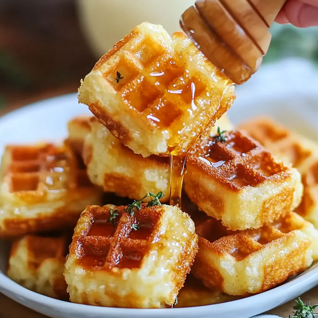 Cornbread Waffle Bites with Smoked Gouda and Honey