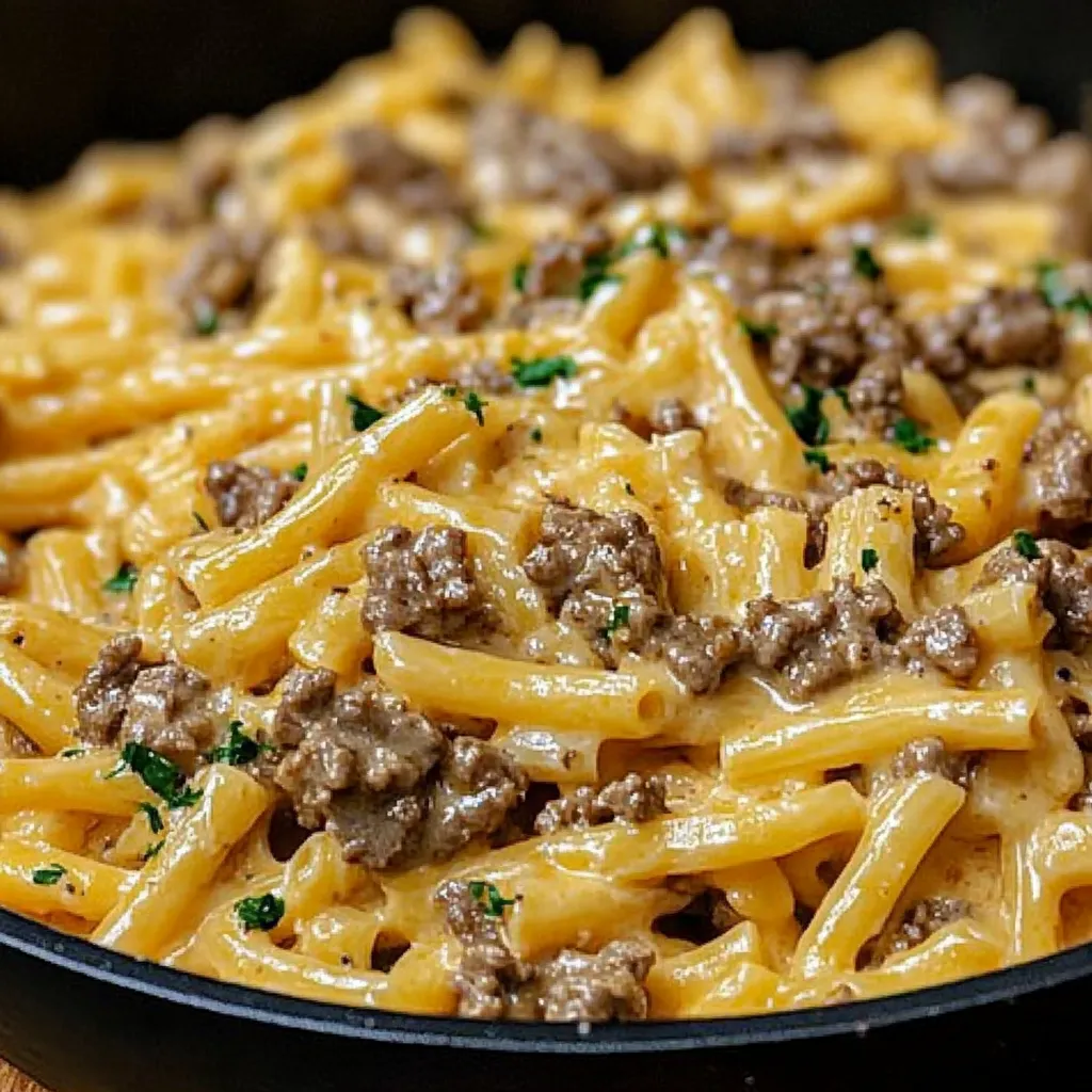 One Pot Creamy Beef and Garlic Butter Pasta