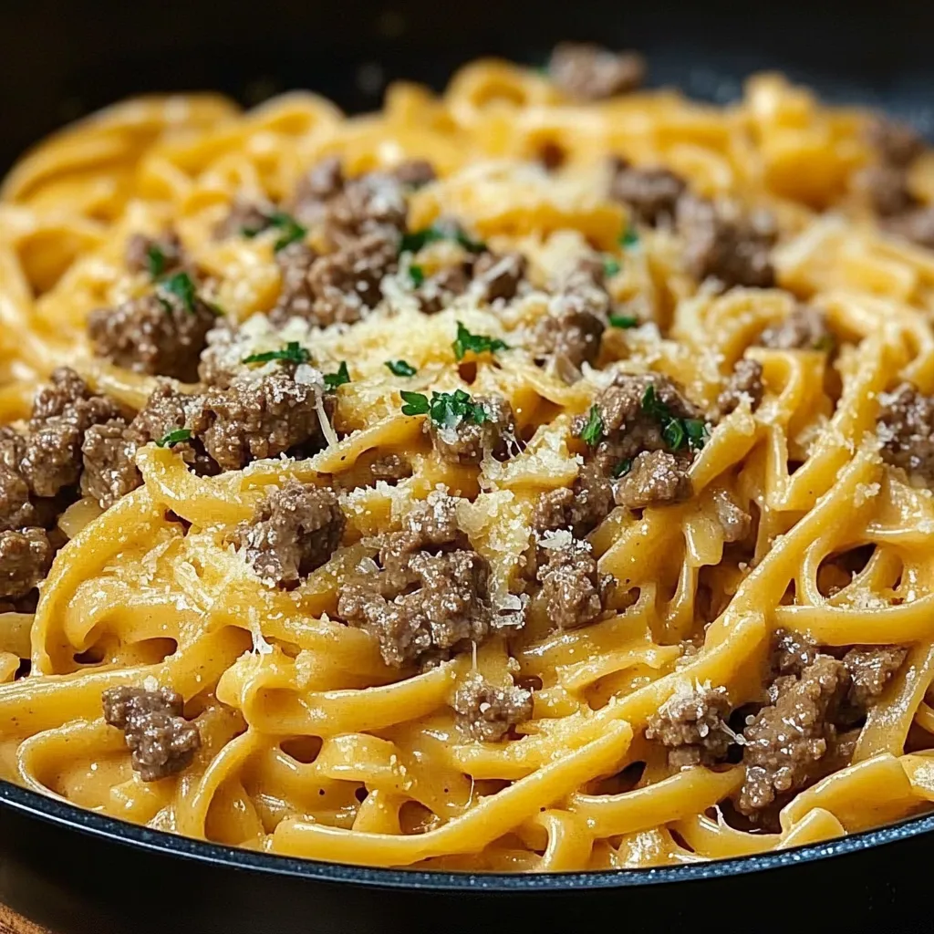 One-Pot Creamy Beef and Garlic Butter Pasta
