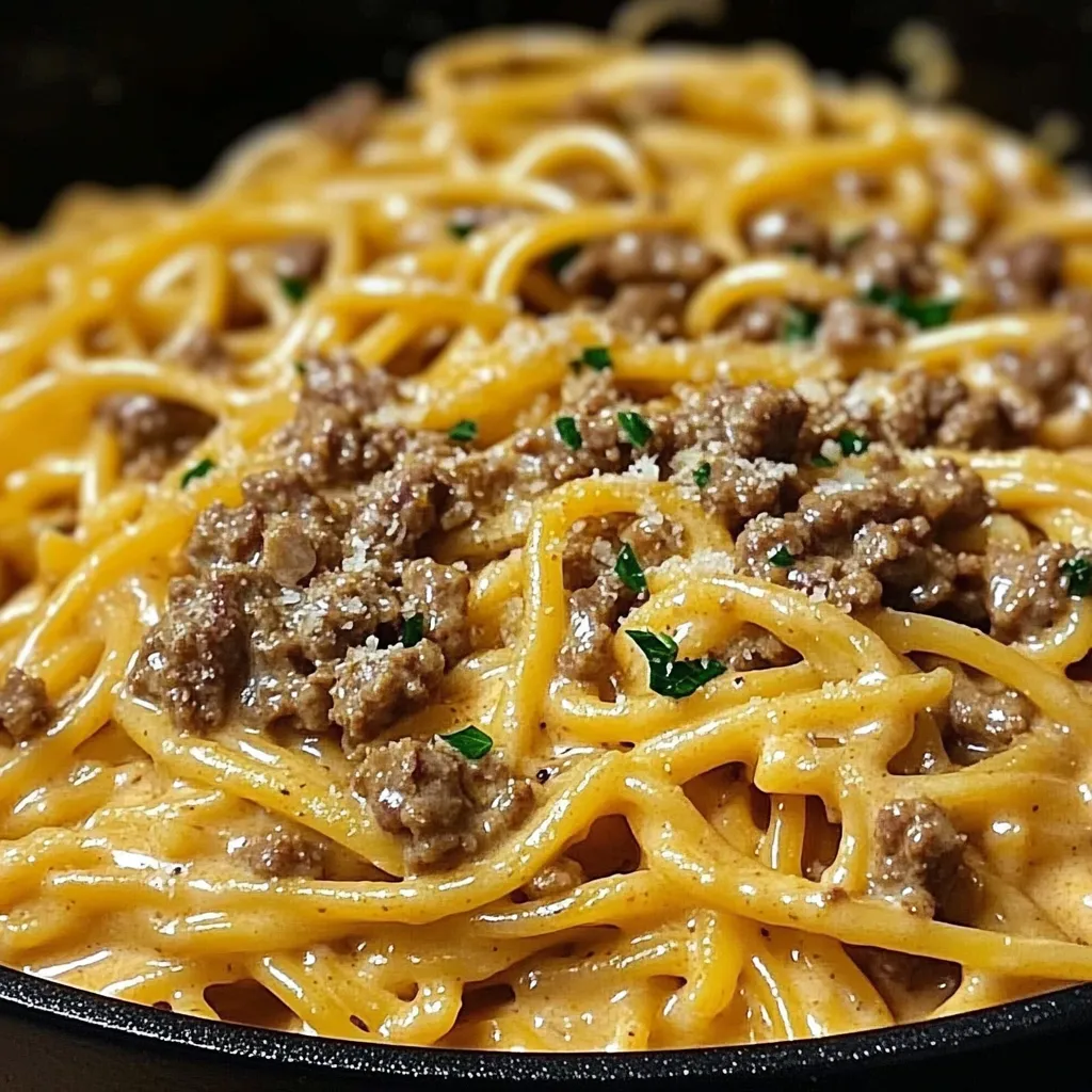 One-Pot Creamy Beef and Garlic Butter Pasta
