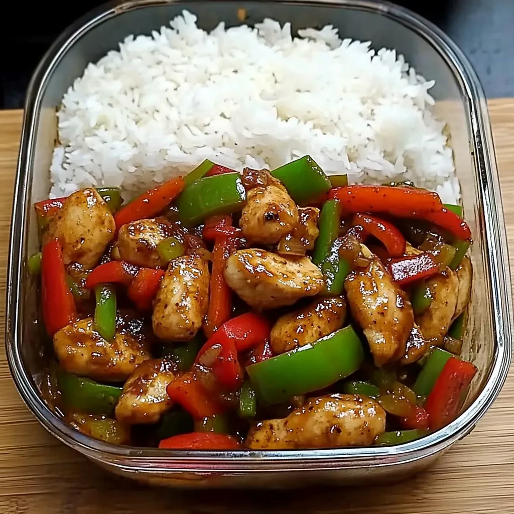 Sizzling Garlic Chicken Stir-Fry with Peppers & Steamed Rice