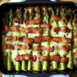 Oven-Roasted Asparagus with Asiago, Turkey Bacon, and Garlic