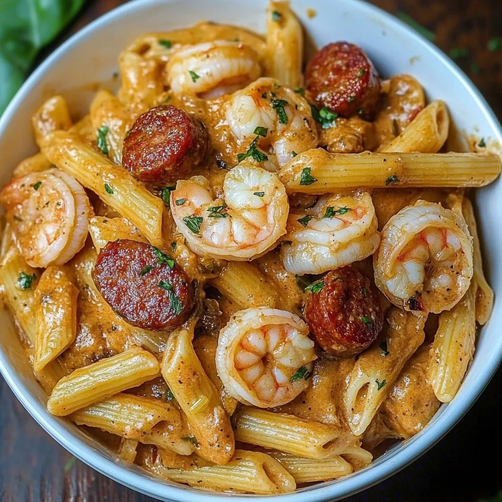 Creamy sausage and shrimp pasta
