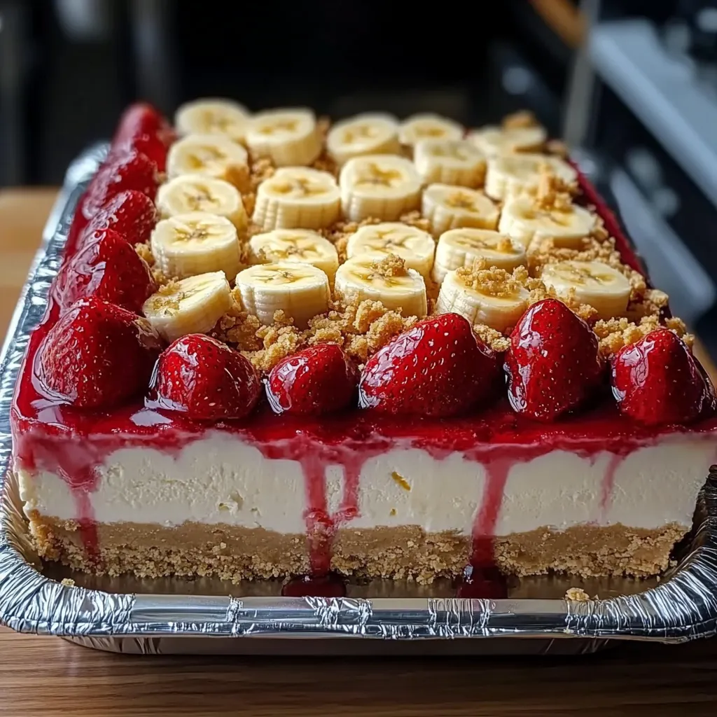 Layered strawberry banana cheesecake