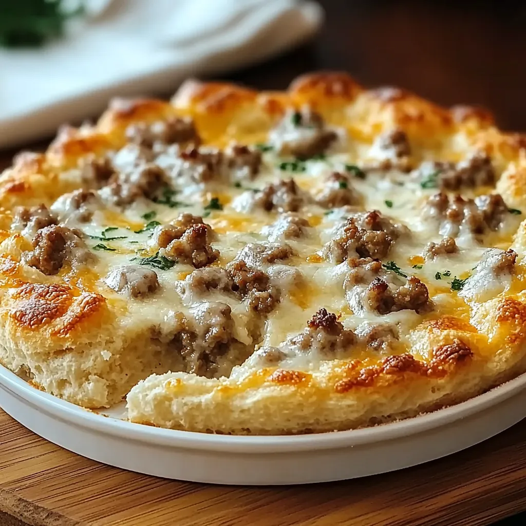 Biscuits and Sausage Gravy Breakfast Pizza