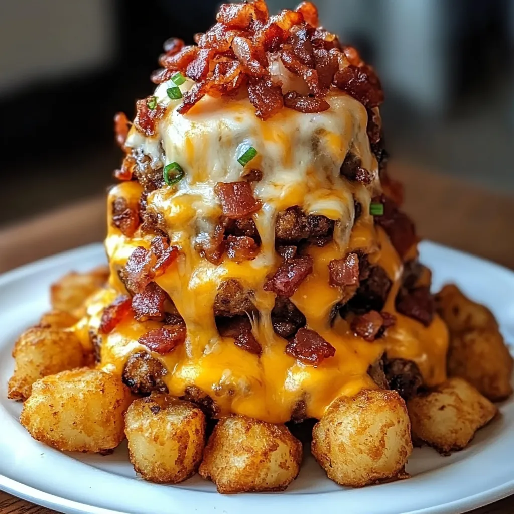 Turkey Bacon Cheeseburger Stuffed Tater Tot Cones