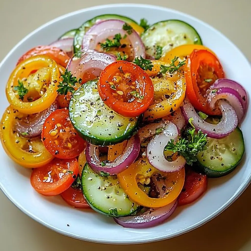 Marinated Cucumber Onion and Tomato Salad