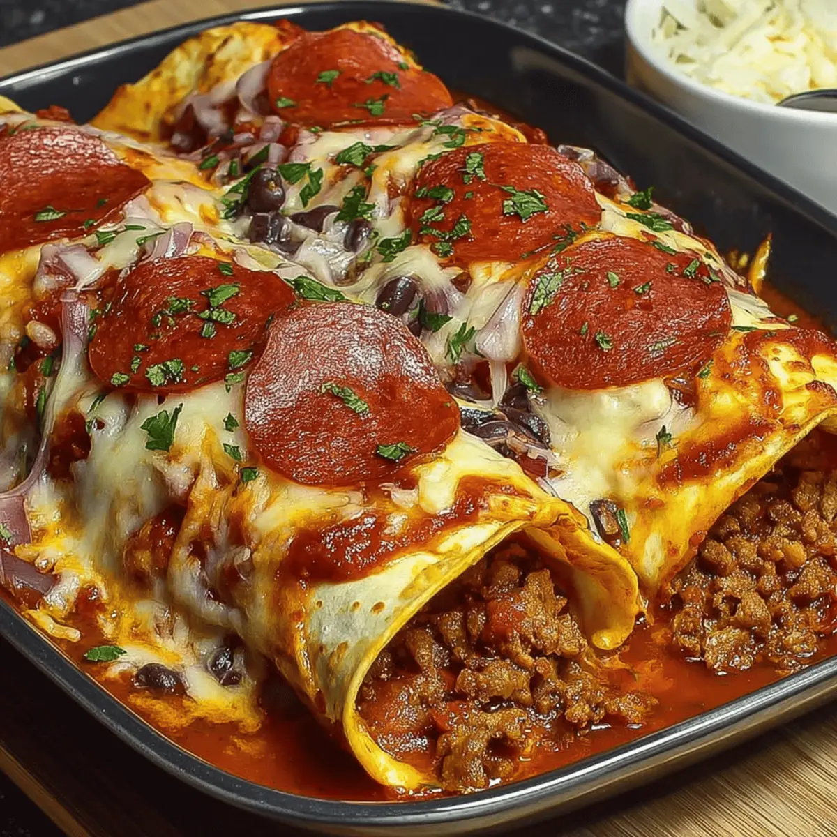 Pizza Enchiladas with Pepperoni Beef