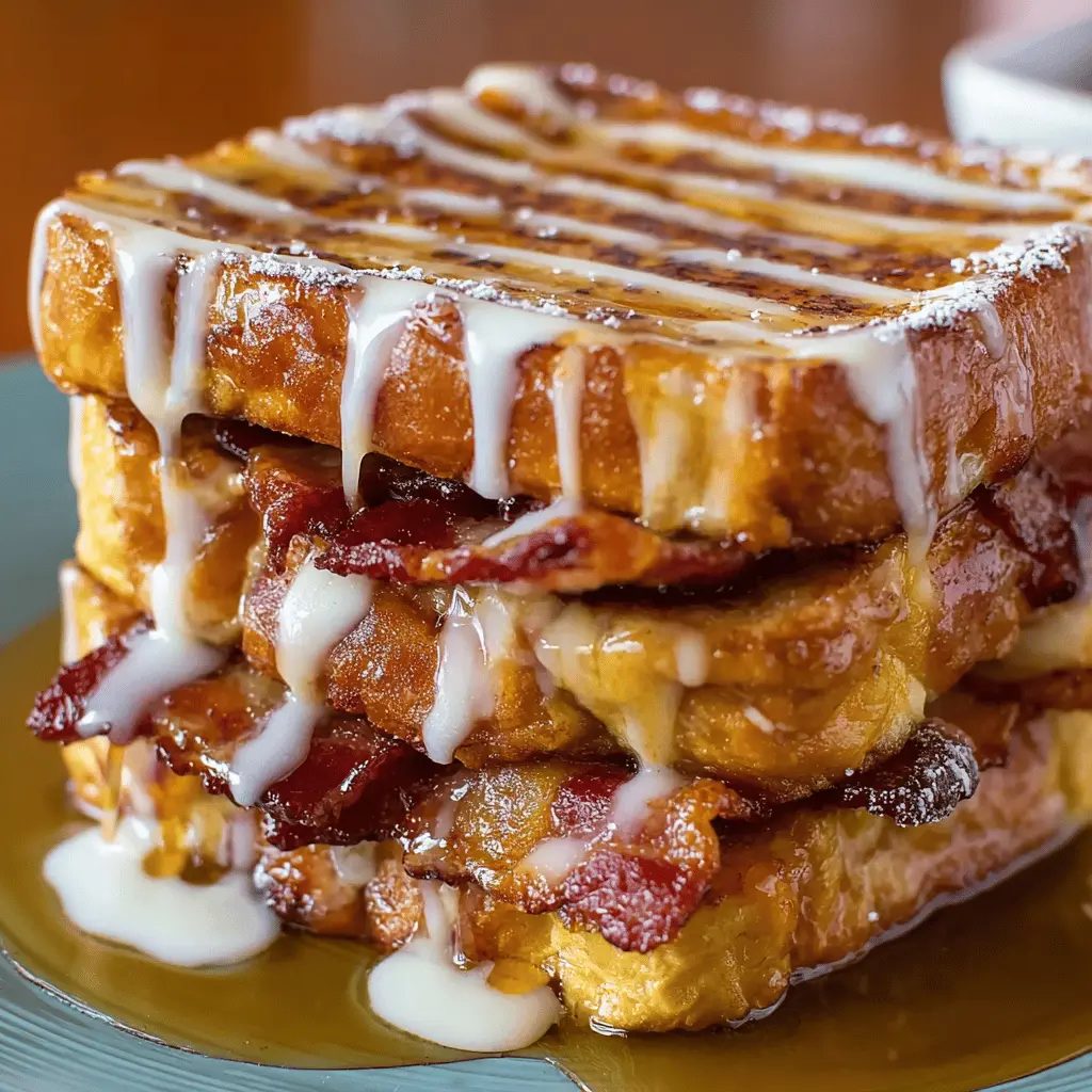Bourbon Maple Bacon Stuffed French Toast with Vanilla Glaze Recipe