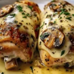Cheesy Garlic Butter Mushroom Stuffed Chicken