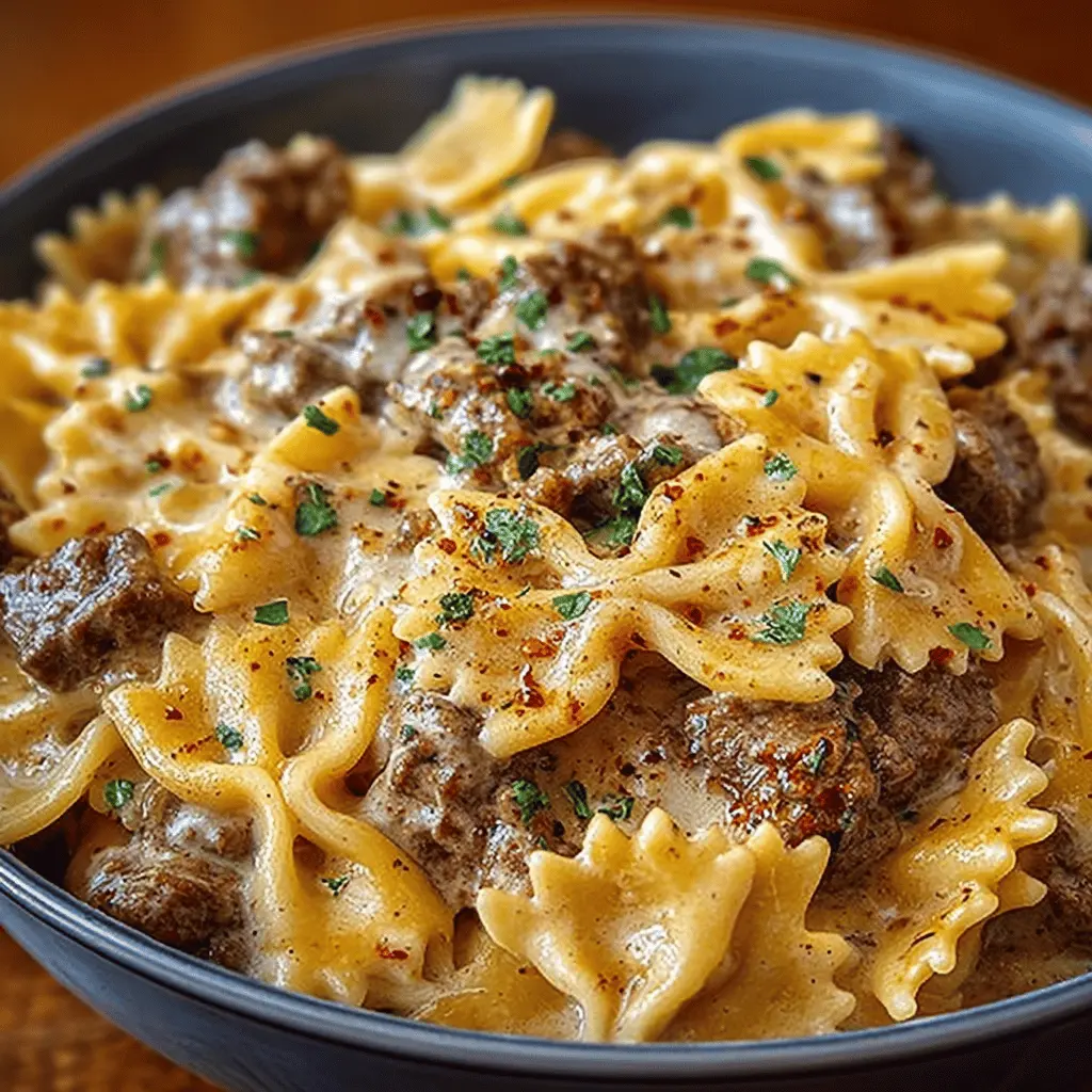 Creamy Beef & Bowtie Pasta