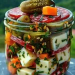 Easy Marinated Cheese Appetizer with Salami & Pickles