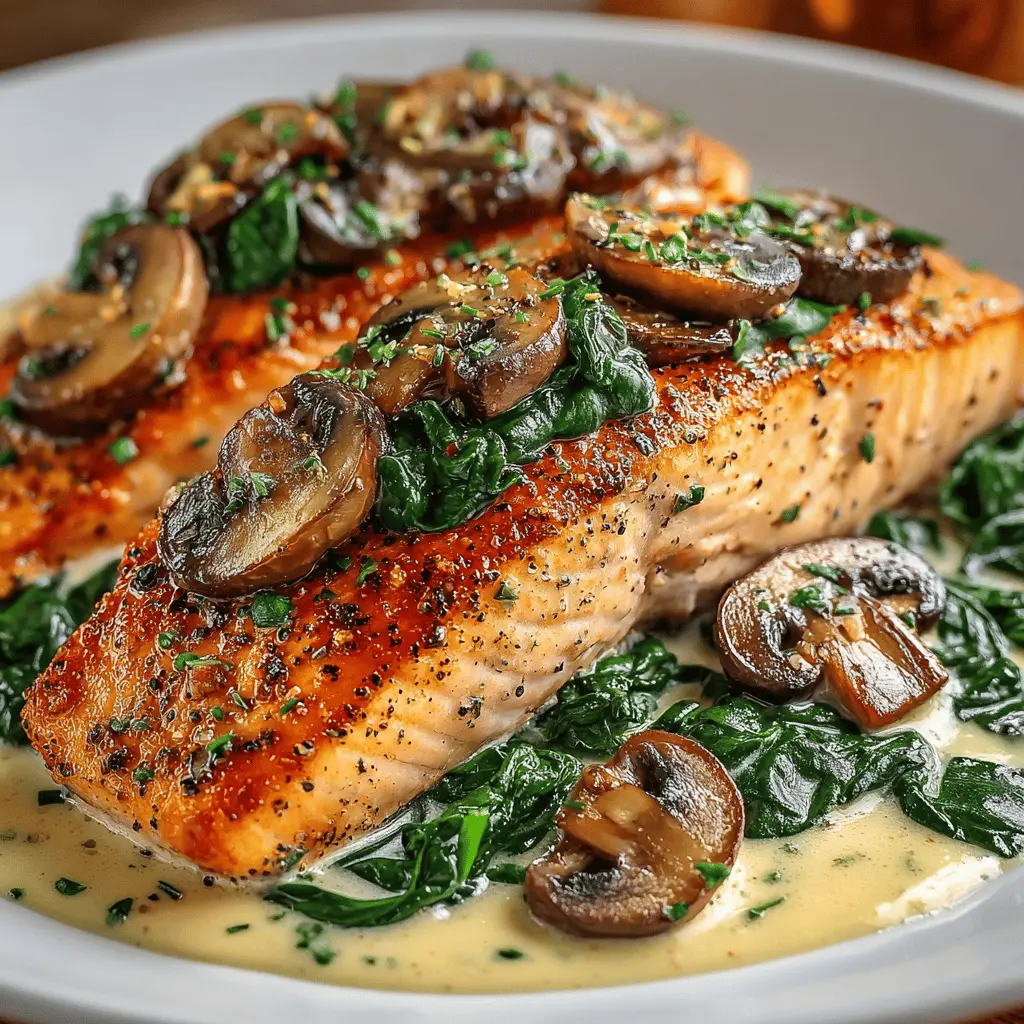Garlic Butter Salmon Spinach Mushrooms