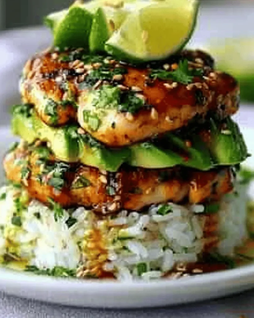 Honey Lime Chicken and Avocado Rice Stack