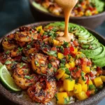 Mediterranean Shrimp and Avocado Bowls with Mango Salsa & Lime-Chili Sauce