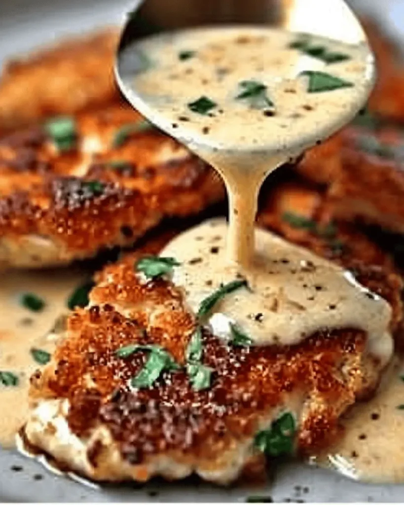 Parmesan Crusted Chicken with Creamy Garlic Sauce