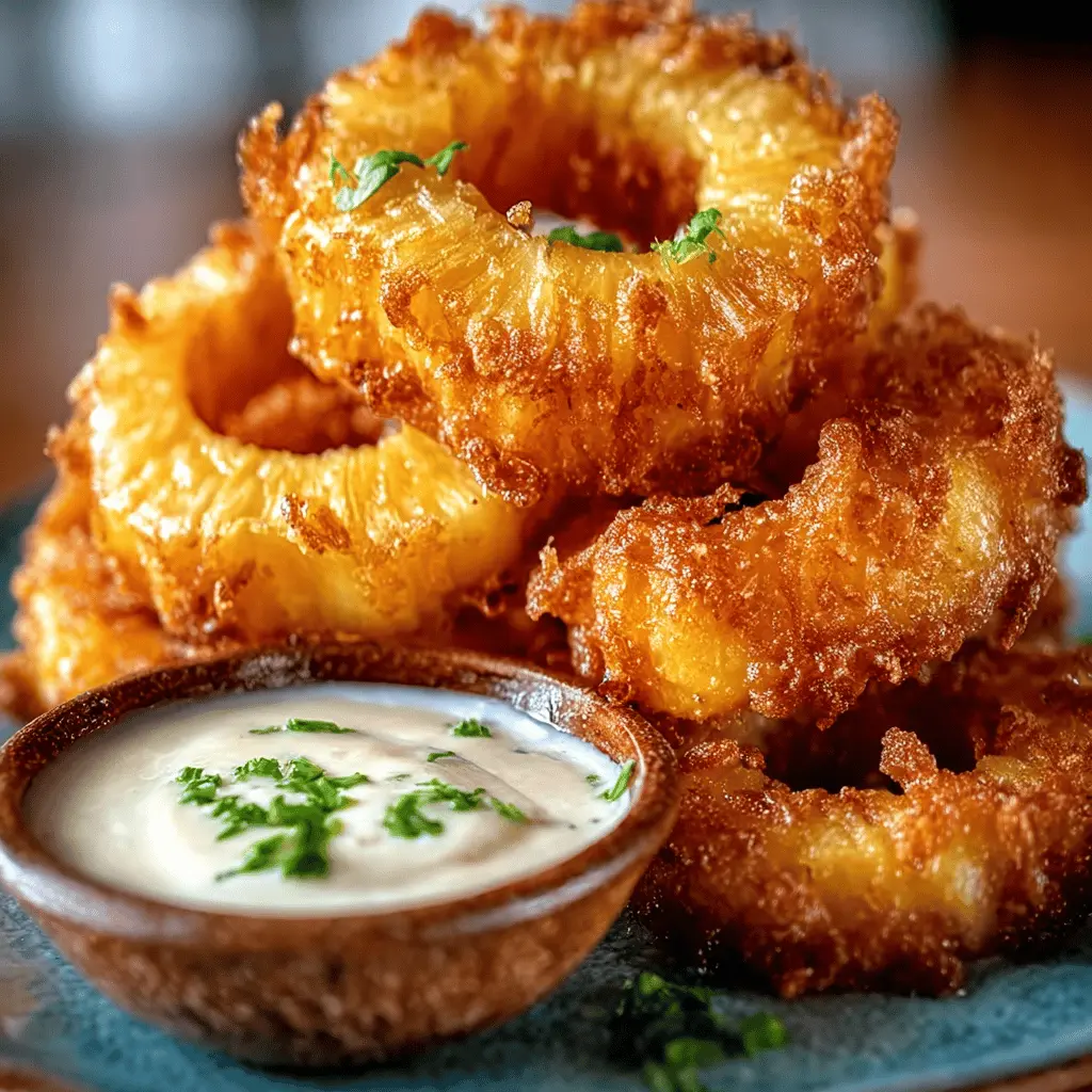 Fried Pineapple Rings with Creamy Coconut Dipping Sauce
