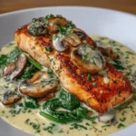 Creamy Garlic Butter Salmon with Spinach & Mushrooms