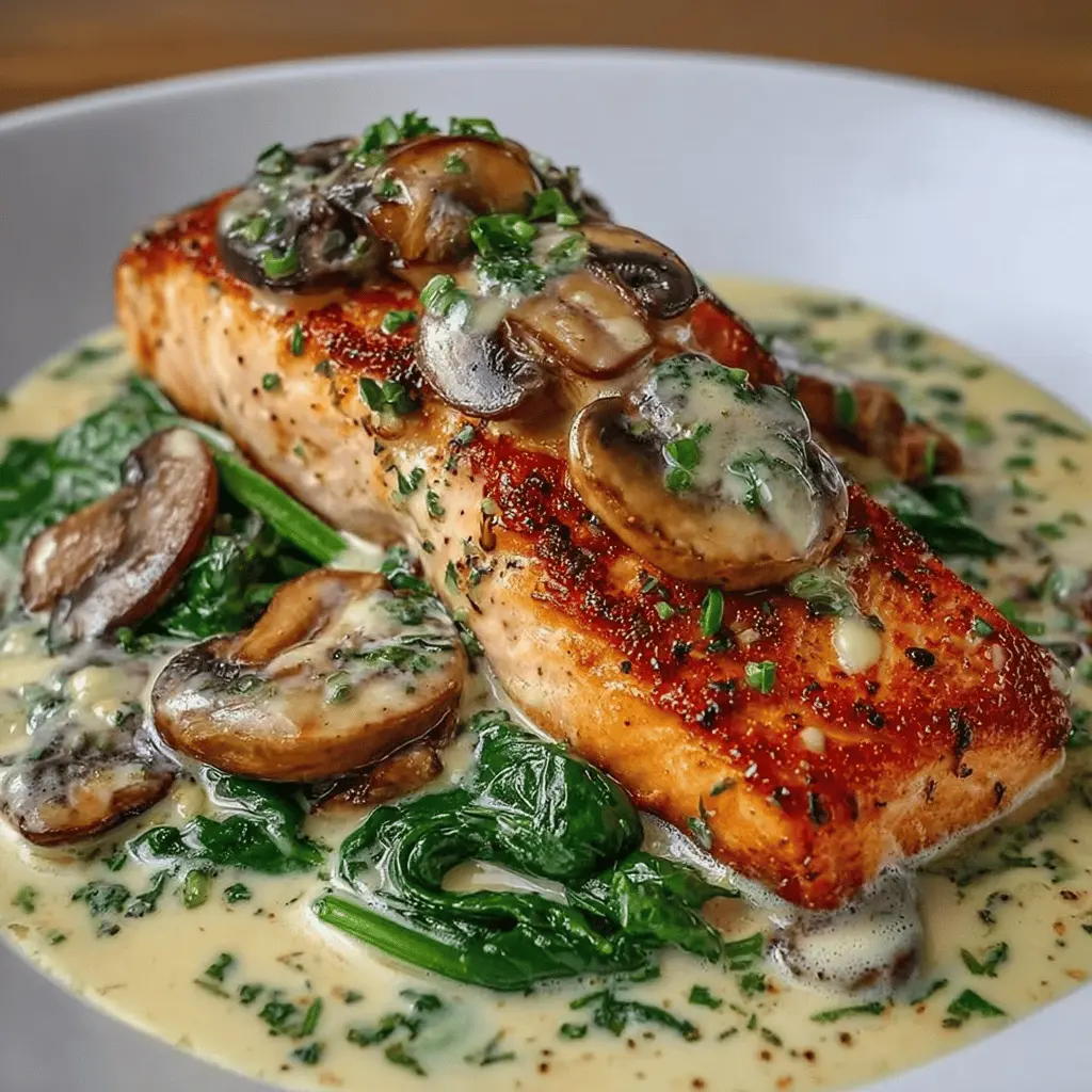 Creamy Garlic Butter Salmon with Spinach & Mushrooms