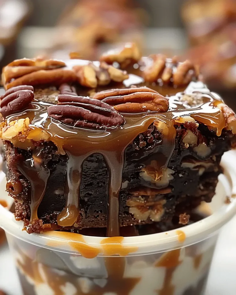 Rich loaded caramel pecan brownie