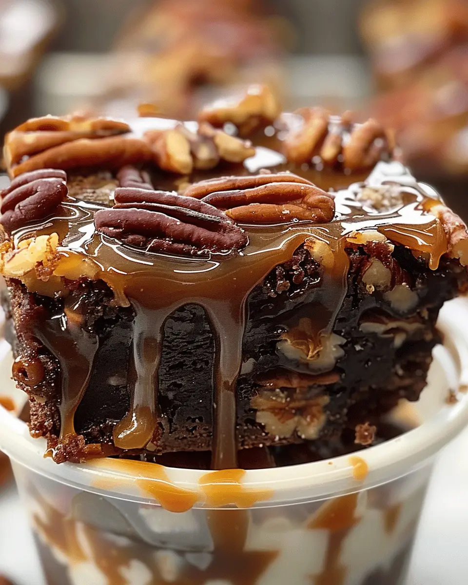 Rich loaded caramel pecan brownie