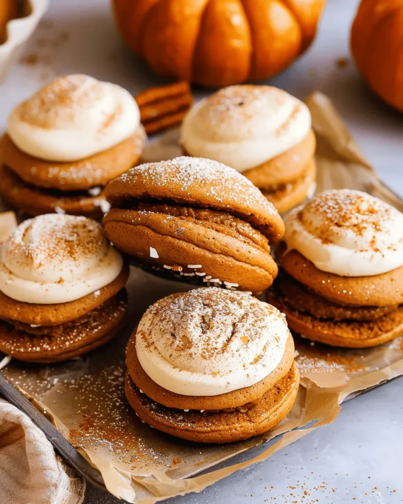 pumpkin whoopie pies with brown butter cream cheese frosting
