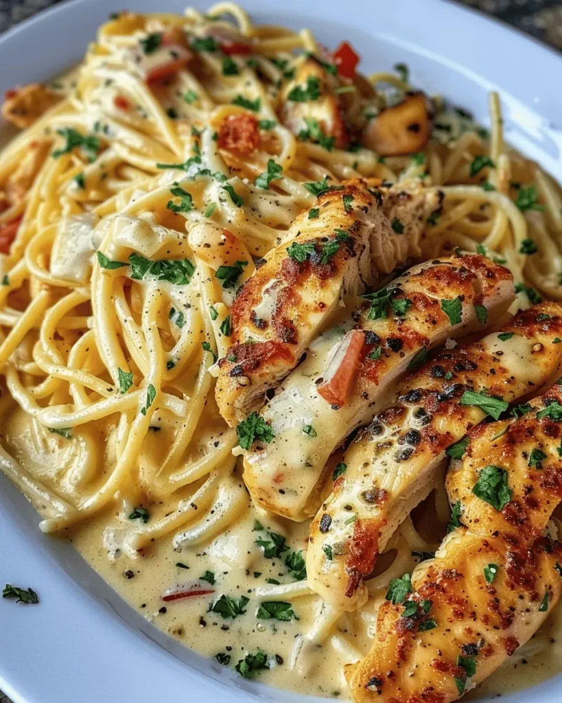 Garlic Parmesan Chicken Spaghetti in Spicy Cajun Cream Sauce
