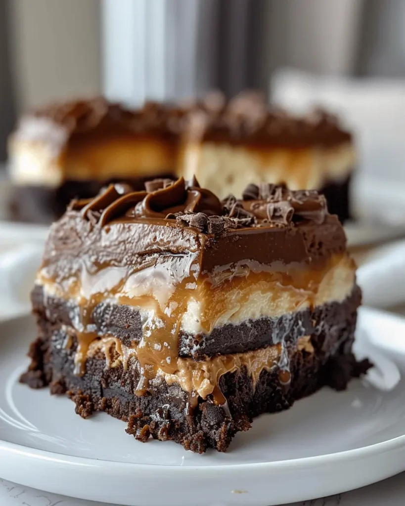 Decadent Caramel Brownie Cheesecake in 3 Layers