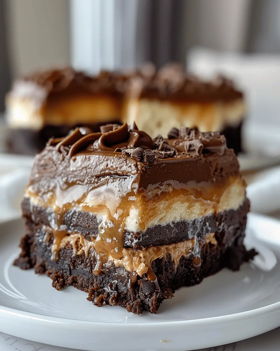 Decadent Caramel Brownie Cheesecake in 3 Layers