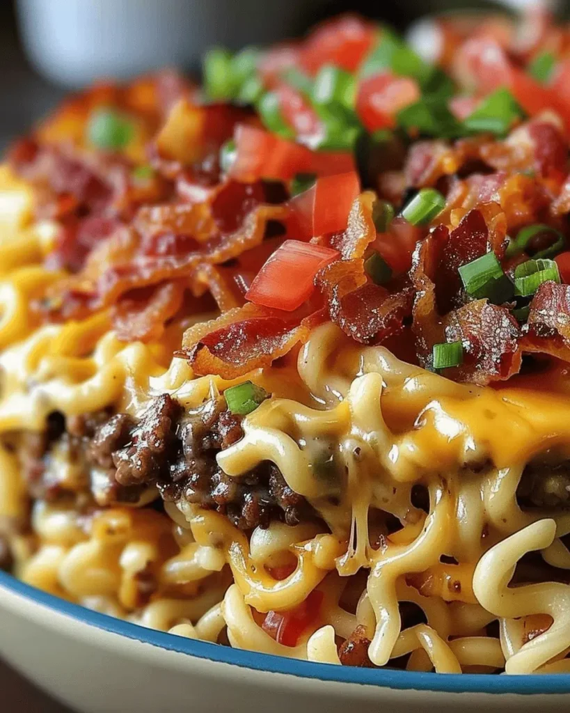 Bacon Cheeseburger Ramen Noodle Bake