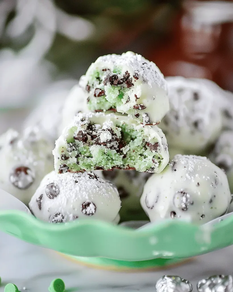 Mint Chocolate Chip Snowball Cookies