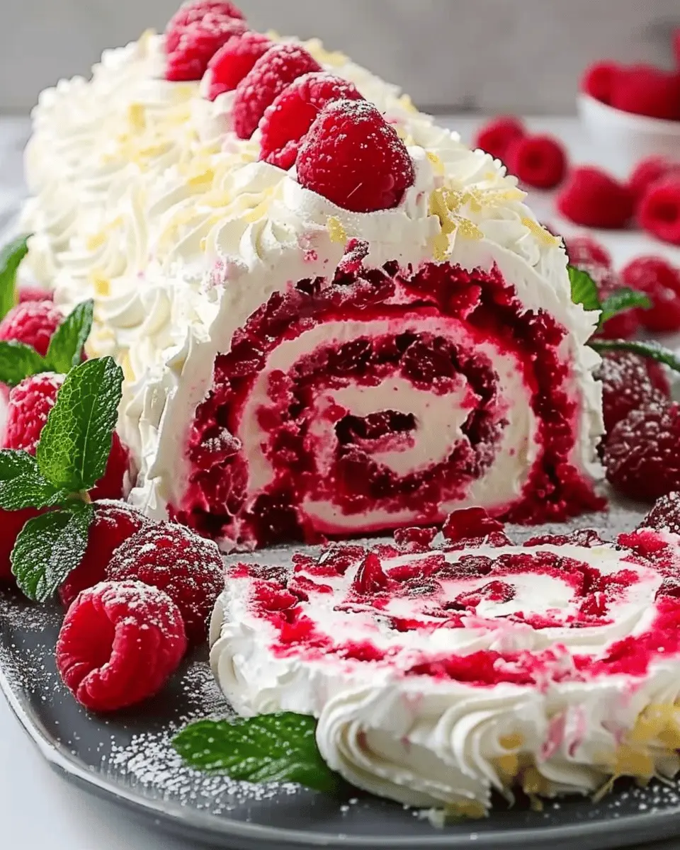 Lemon Raspberry Velvet Roll Cake